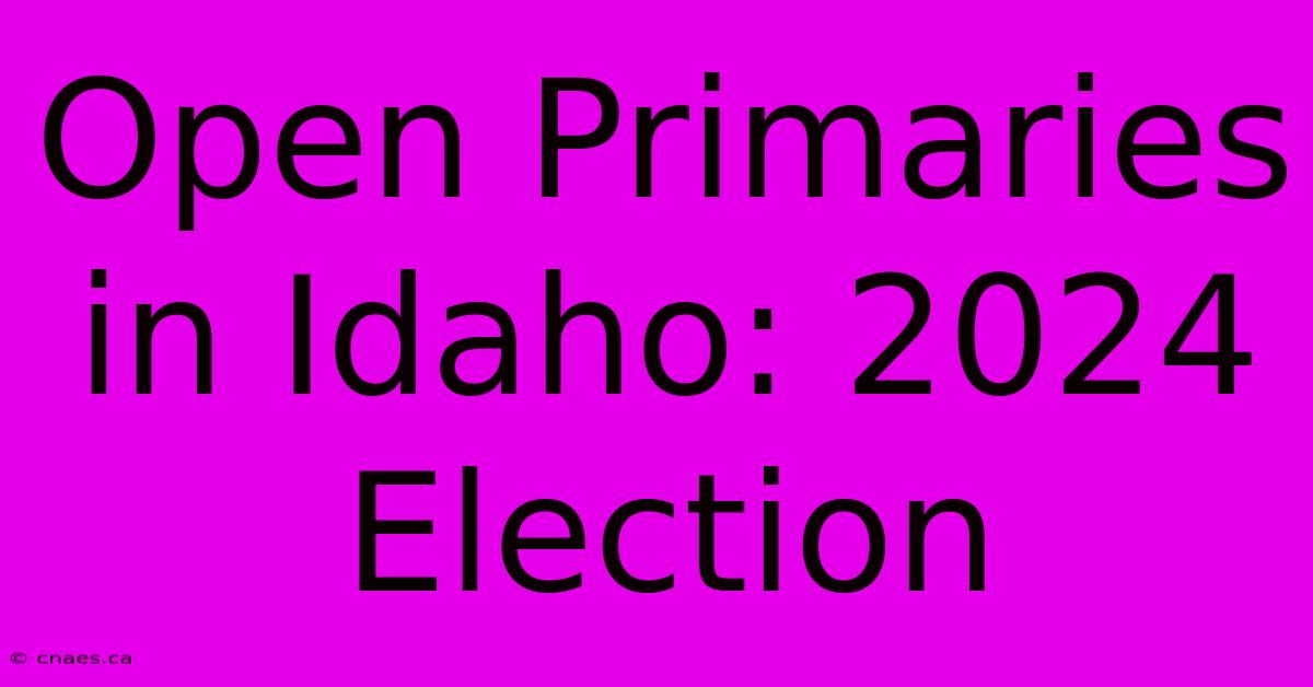 Open Primaries In Idaho: 2024 Election 