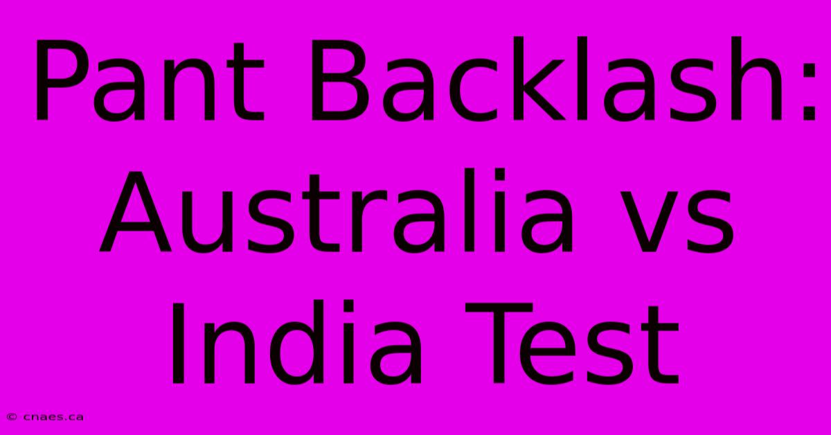 Pant Backlash: Australia Vs India Test