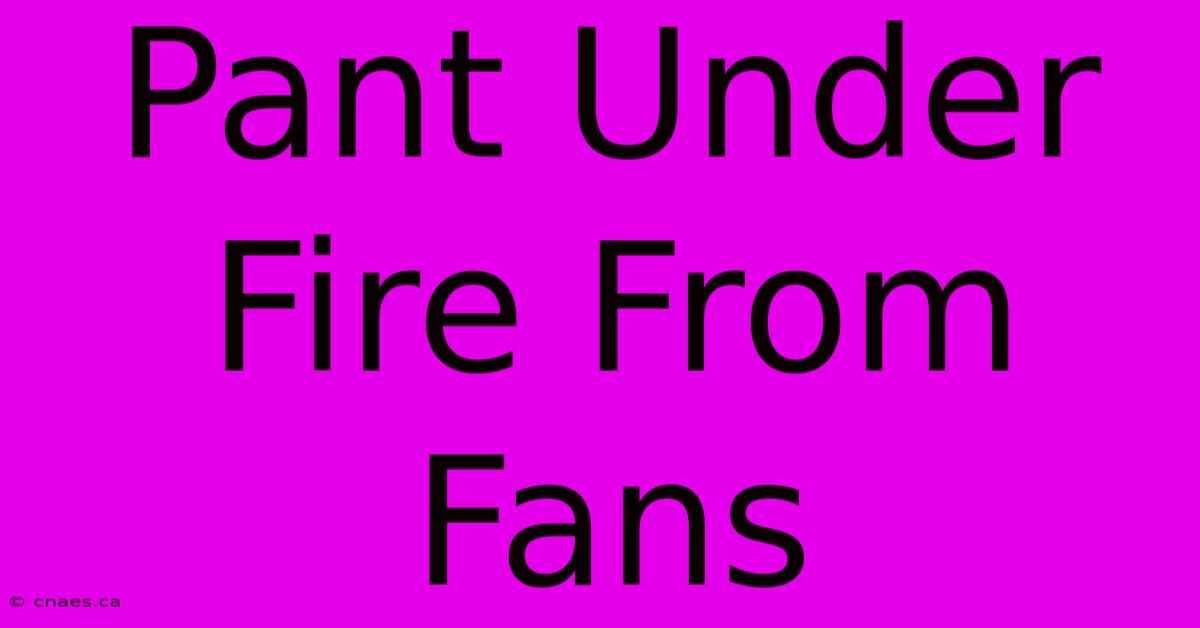 Pant Under Fire From Fans