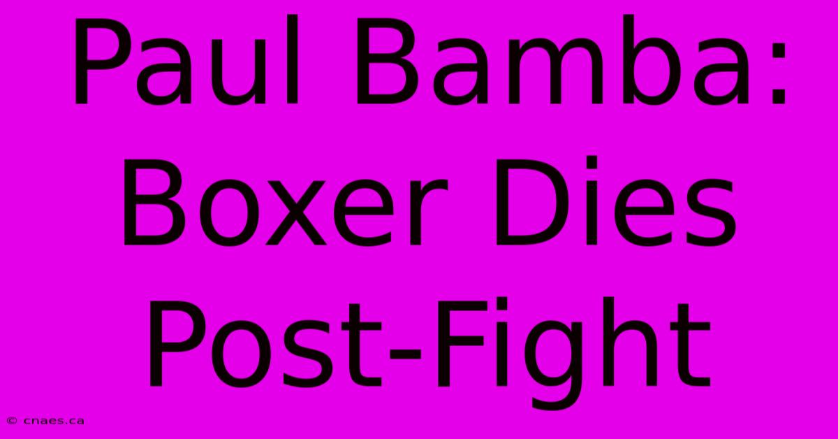 Paul Bamba: Boxer Dies Post-Fight