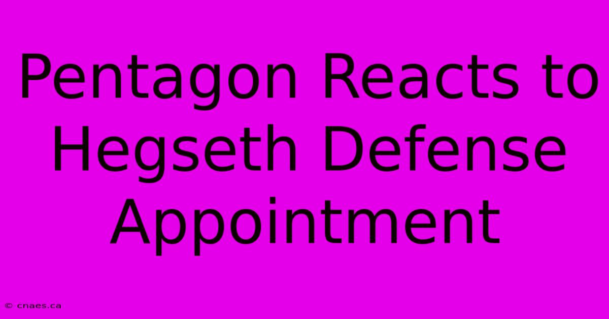 Pentagon Reacts To Hegseth Defense Appointment 