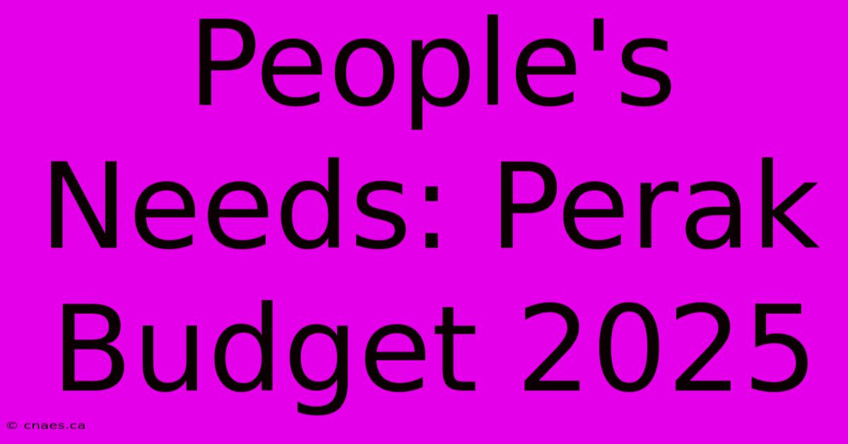 People's Needs: Perak Budget 2025