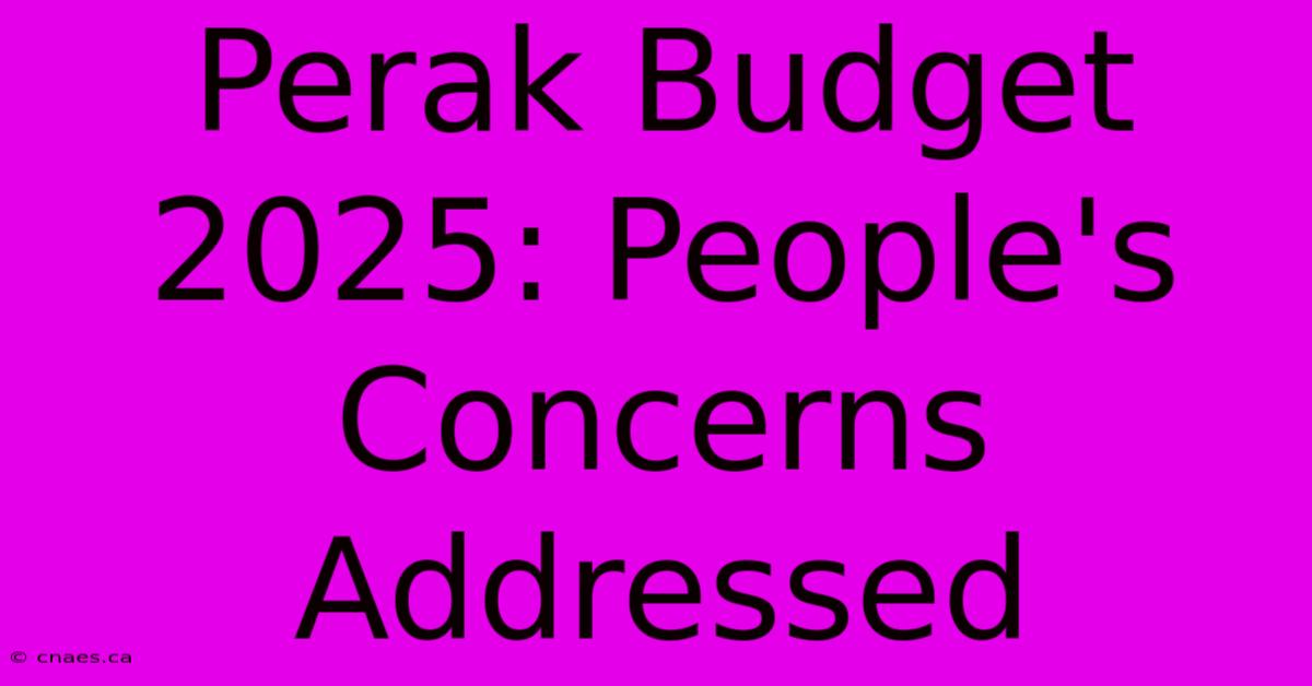 Perak Budget 2025: People's Concerns Addressed