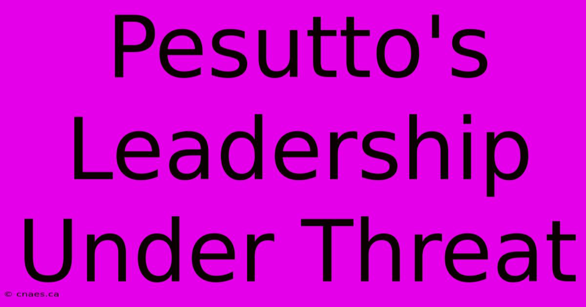 Pesutto's Leadership Under Threat