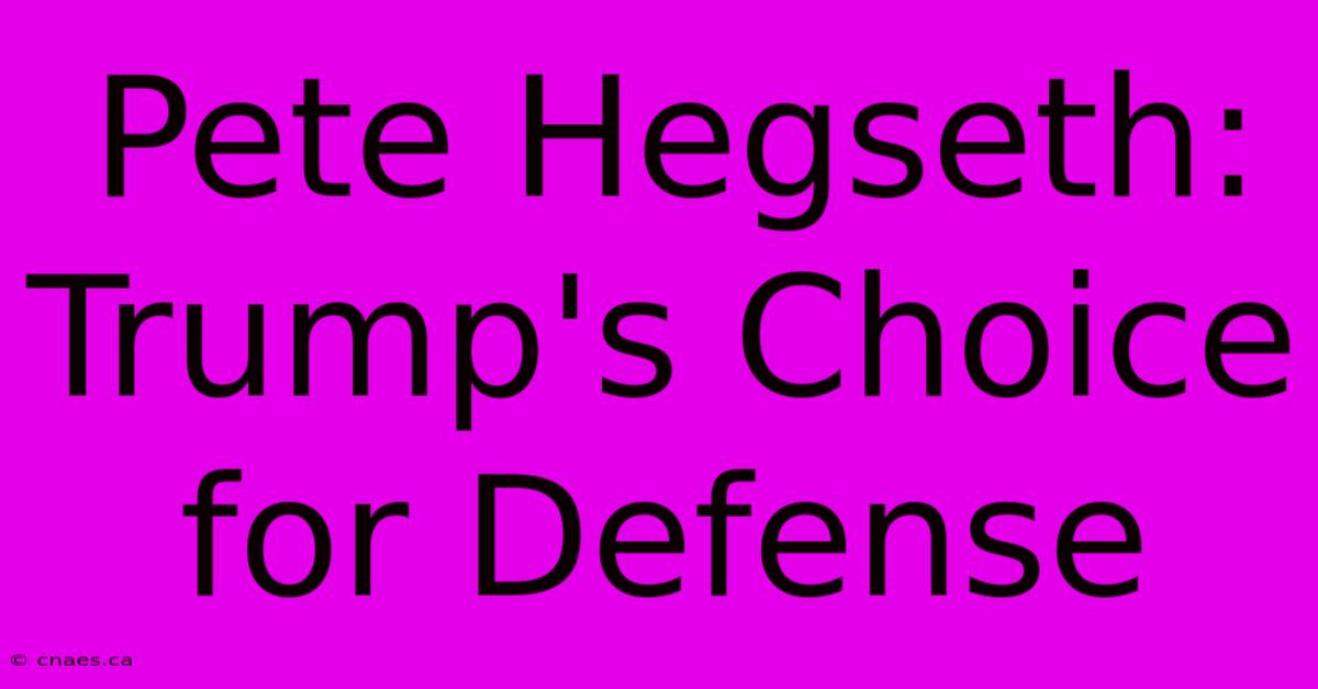 Pete Hegseth: Trump's Choice For Defense