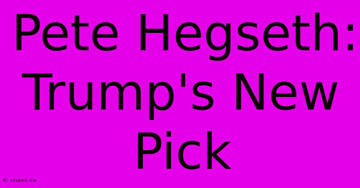 Pete Hegseth: Trump's New Pick