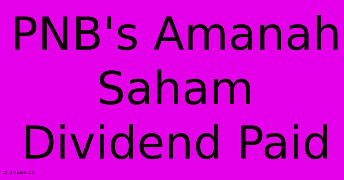 PNB's Amanah Saham Dividend Paid