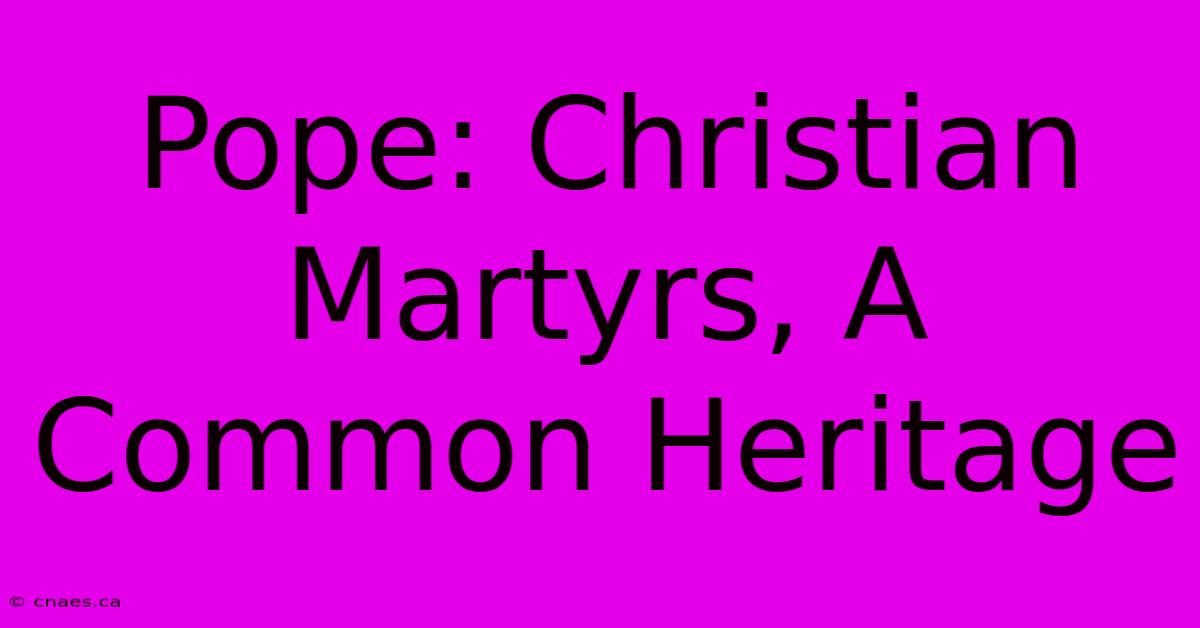 Pope: Christian Martyrs, A Common Heritage