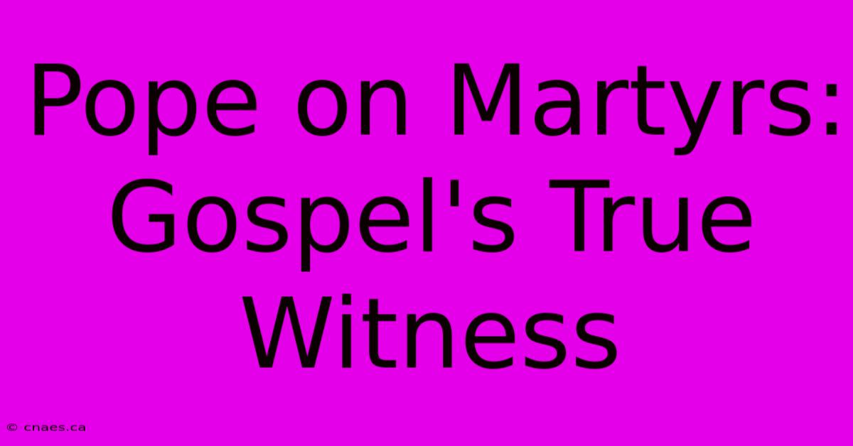 Pope On Martyrs: Gospel's True Witness