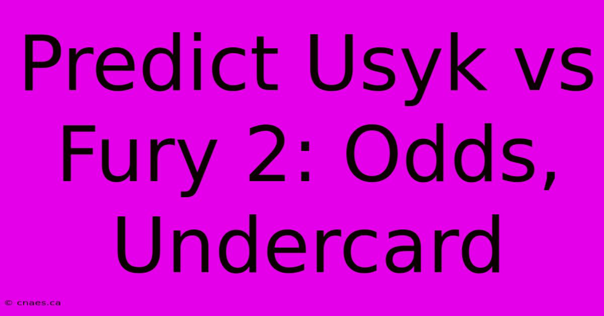 Predict Usyk Vs Fury 2: Odds, Undercard