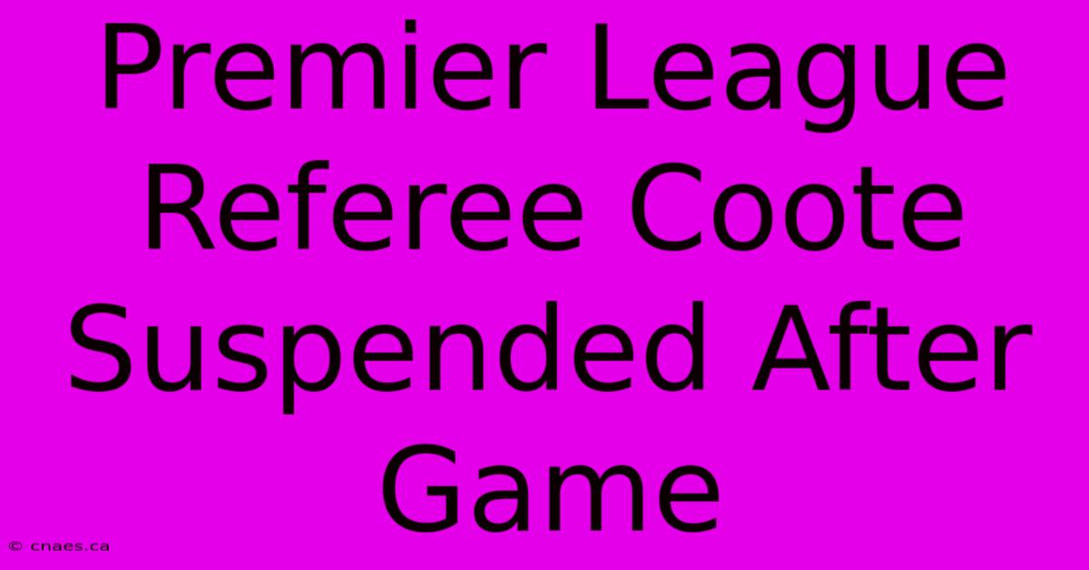 Premier League Referee Coote Suspended After Game