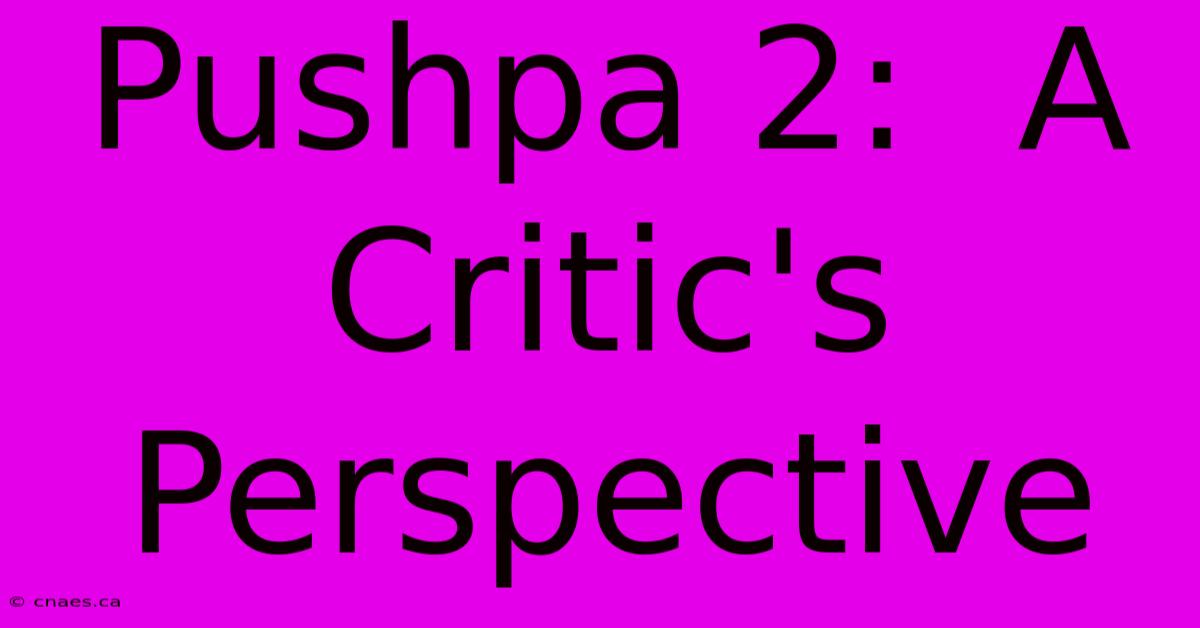 Pushpa 2:  A Critic's Perspective