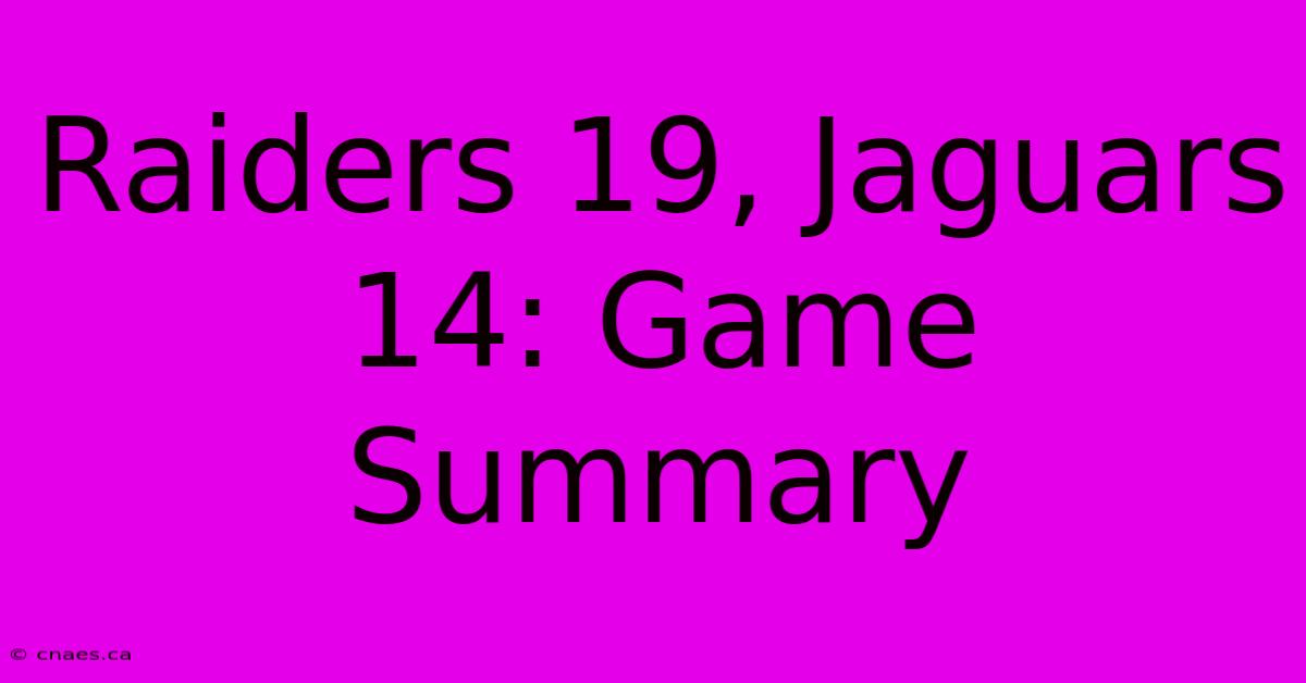 Raiders 19, Jaguars 14: Game Summary