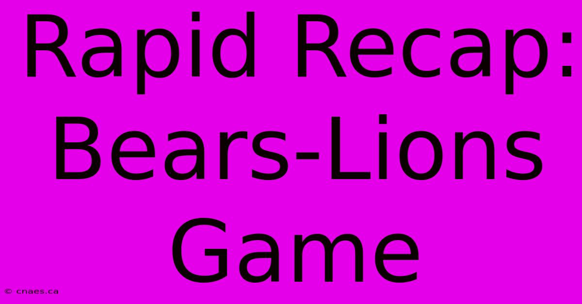 Rapid Recap: Bears-Lions Game