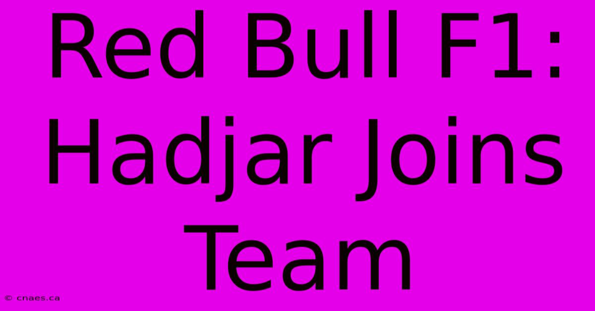 Red Bull F1: Hadjar Joins Team