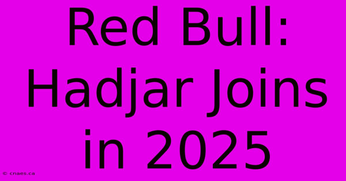 Red Bull: Hadjar Joins In 2025