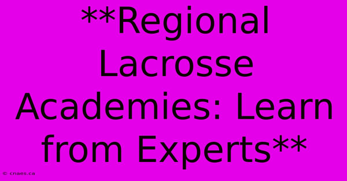 **Regional Lacrosse Academies: Learn From Experts**