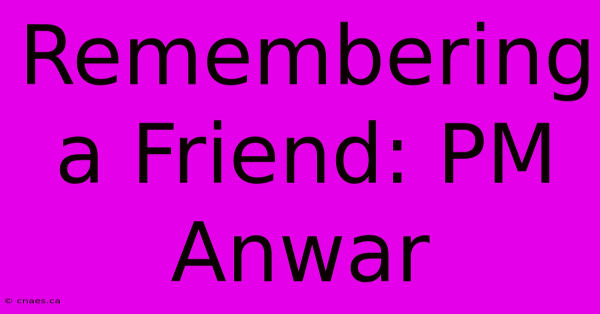 Remembering A Friend: PM Anwar