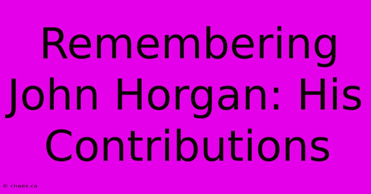 Remembering John Horgan: His Contributions 