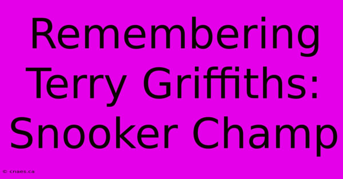 Remembering Terry Griffiths: Snooker Champ