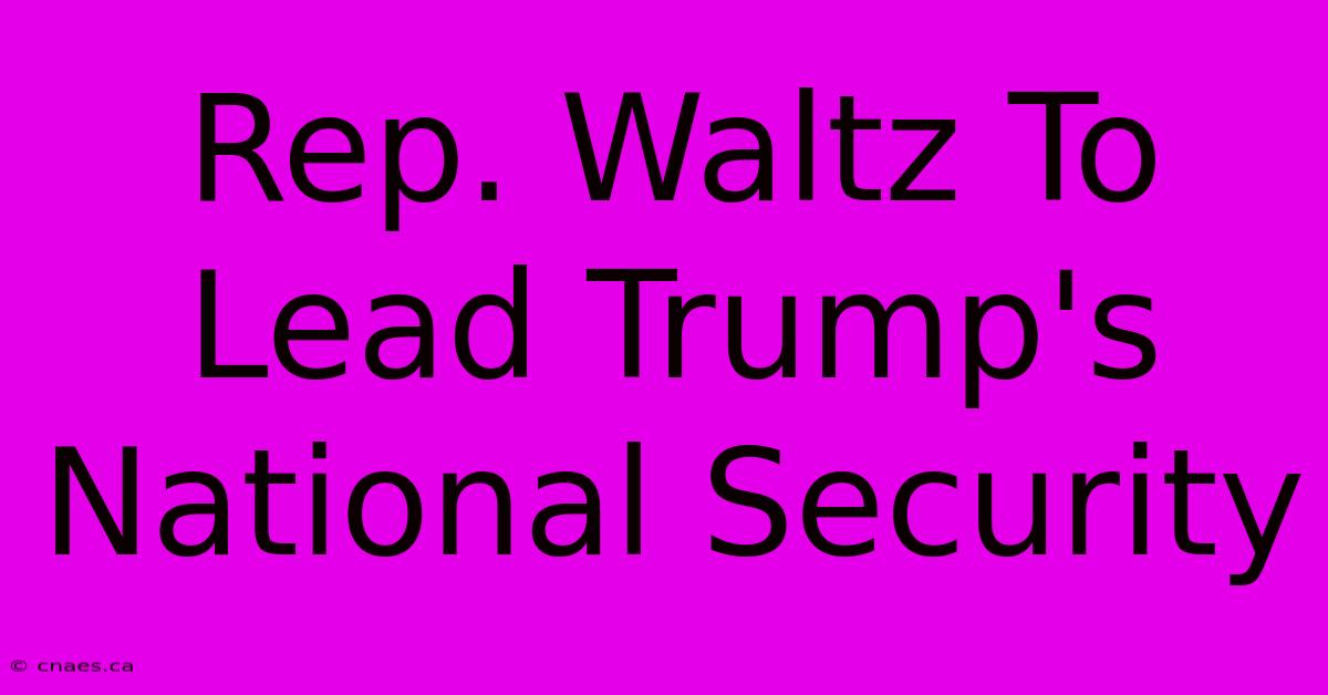 Rep. Waltz To Lead Trump's National Security