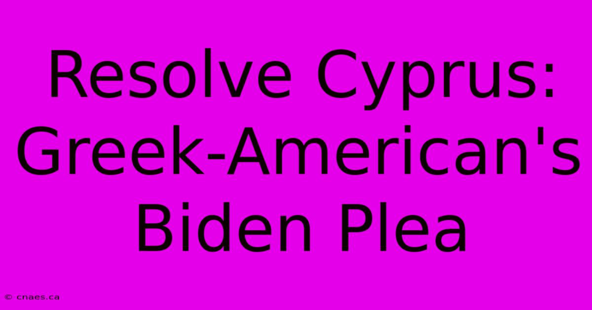 Resolve Cyprus: Greek-American's Biden Plea