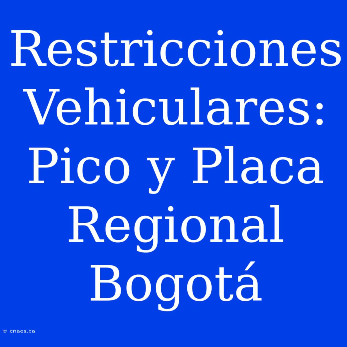 Restricciones Vehiculares: Pico Y Placa Regional Bogotá