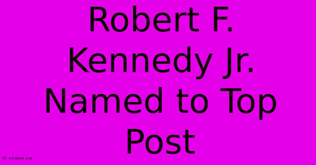 Robert F. Kennedy Jr. Named To Top Post 