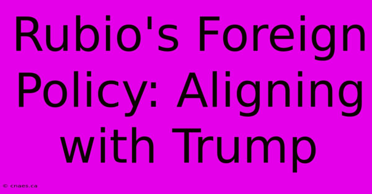 Rubio's Foreign Policy: Aligning With Trump