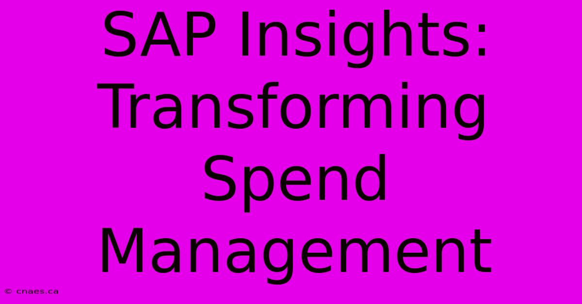 SAP Insights: Transforming Spend Management