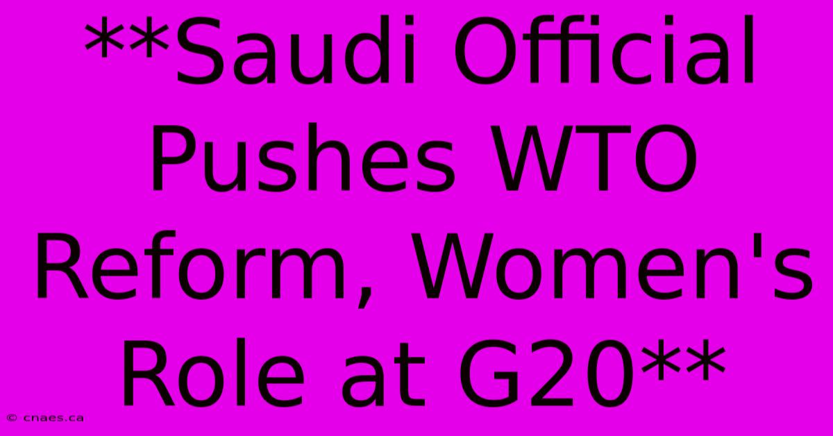 **Saudi Official Pushes WTO Reform, Women's Role At G20**