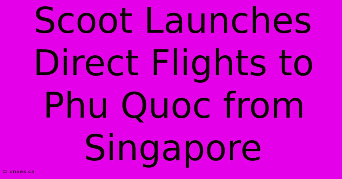 Scoot Launches Direct Flights To Phu Quoc From Singapore