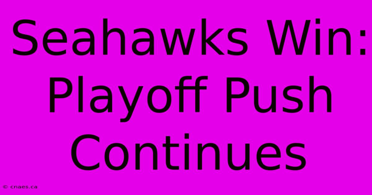 Seahawks Win: Playoff Push Continues