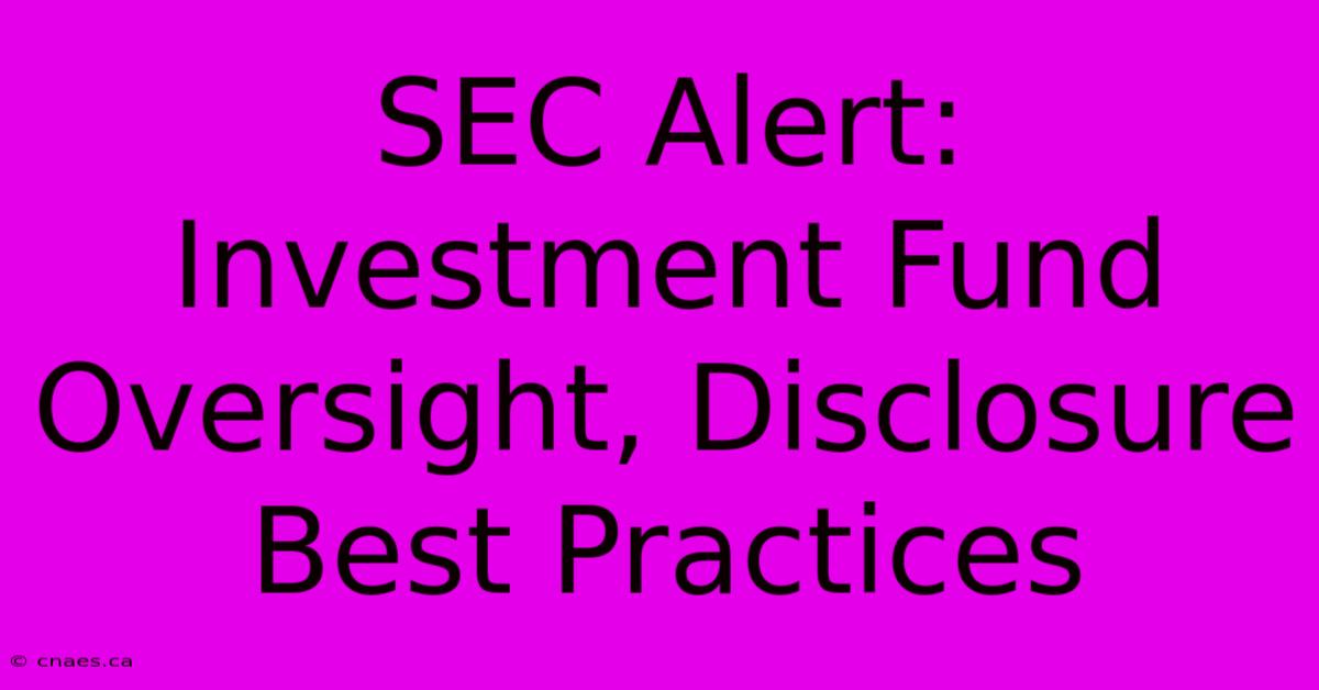 SEC Alert: Investment Fund Oversight, Disclosure Best Practices 