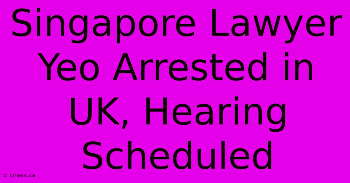 Singapore Lawyer Yeo Arrested In UK, Hearing Scheduled