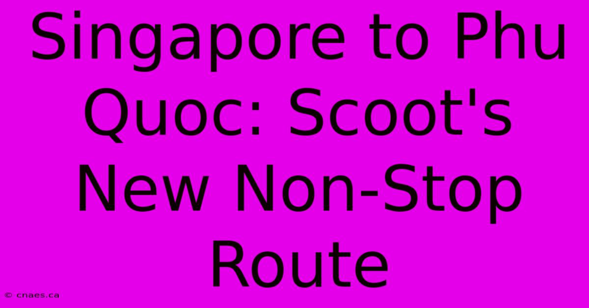 Singapore To Phu Quoc: Scoot's New Non-Stop Route