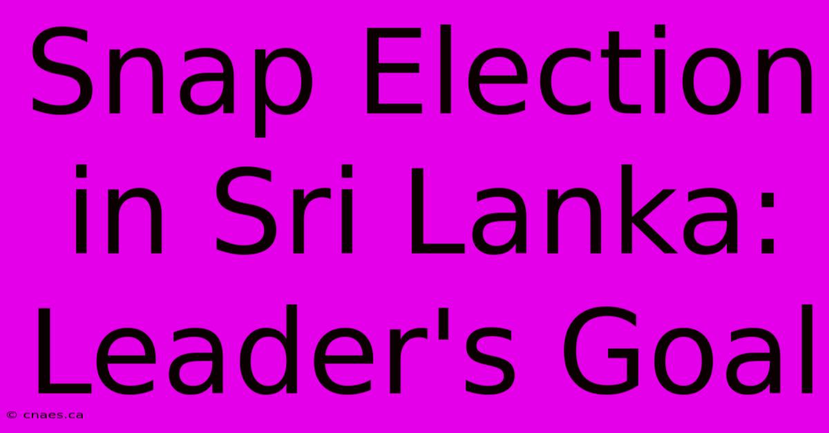 Snap Election In Sri Lanka: Leader's Goal