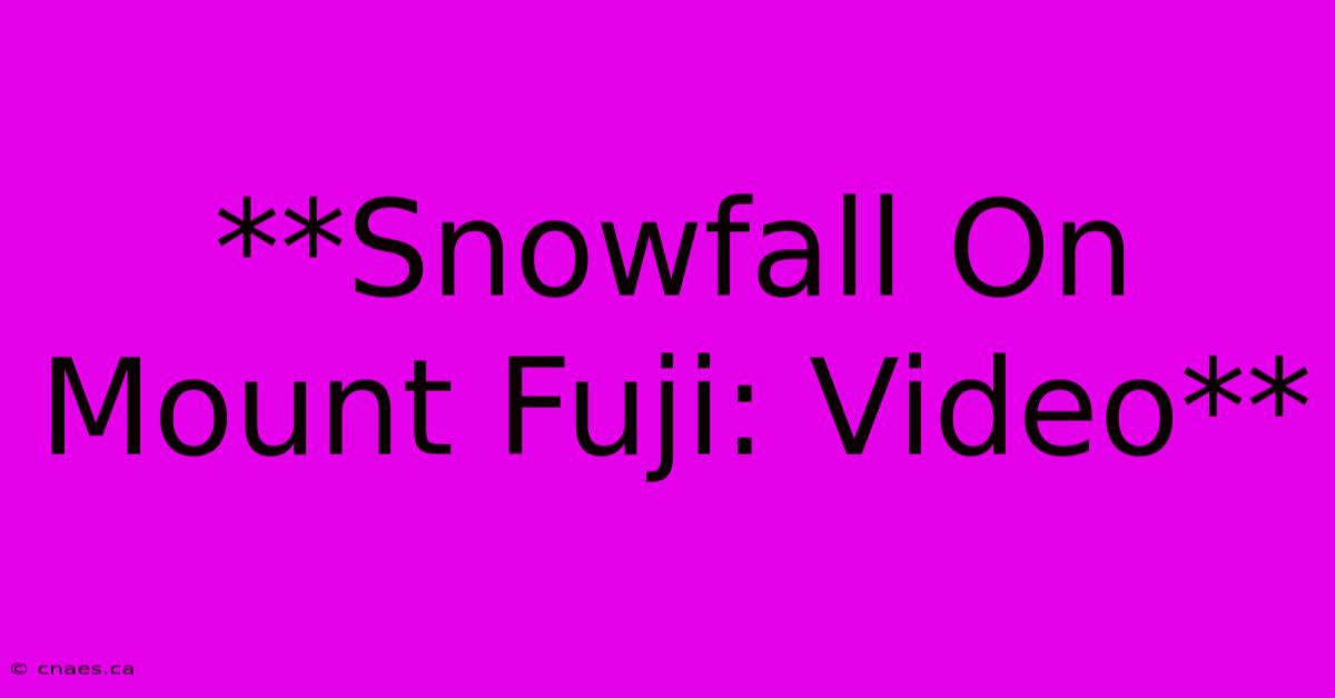 **Snowfall On Mount Fuji: Video**