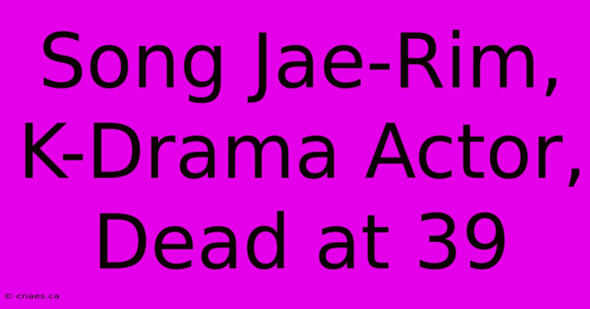 Song Jae-Rim, K-Drama Actor, Dead At 39