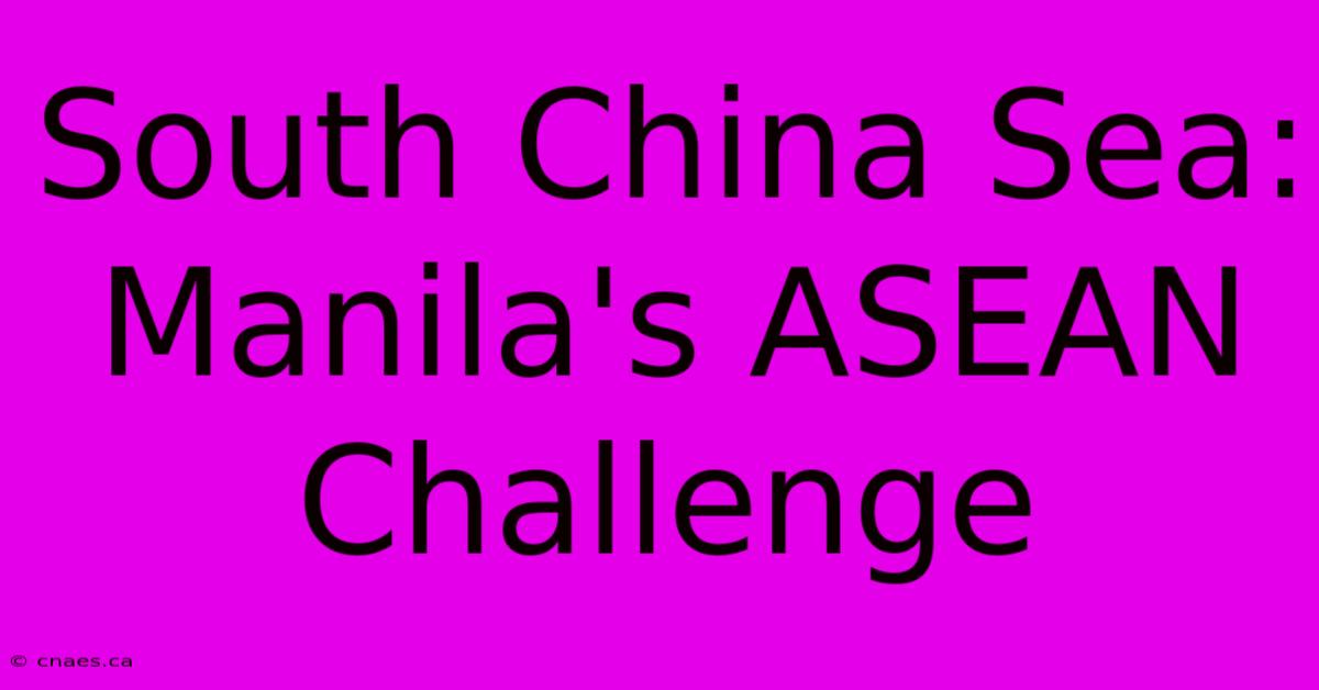 South China Sea: Manila's ASEAN Challenge