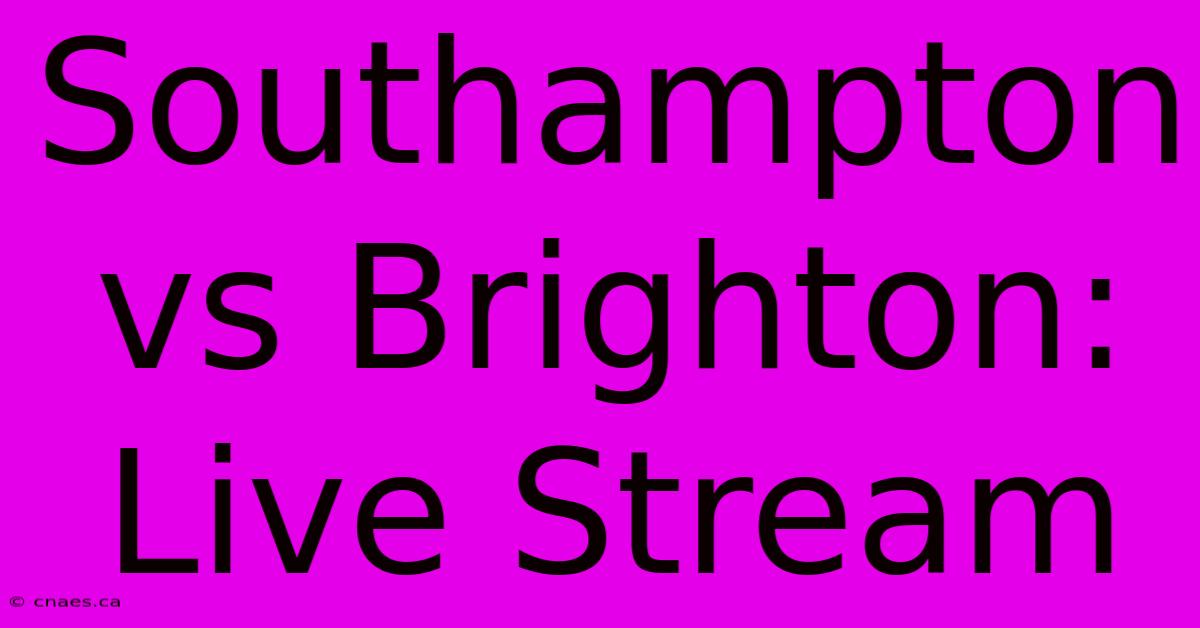 Southampton Vs Brighton: Live Stream