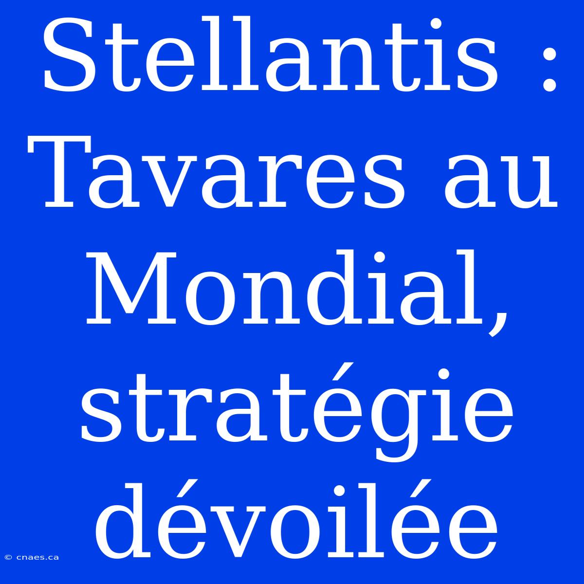 Stellantis : Tavares Au Mondial, Stratégie Dévoilée