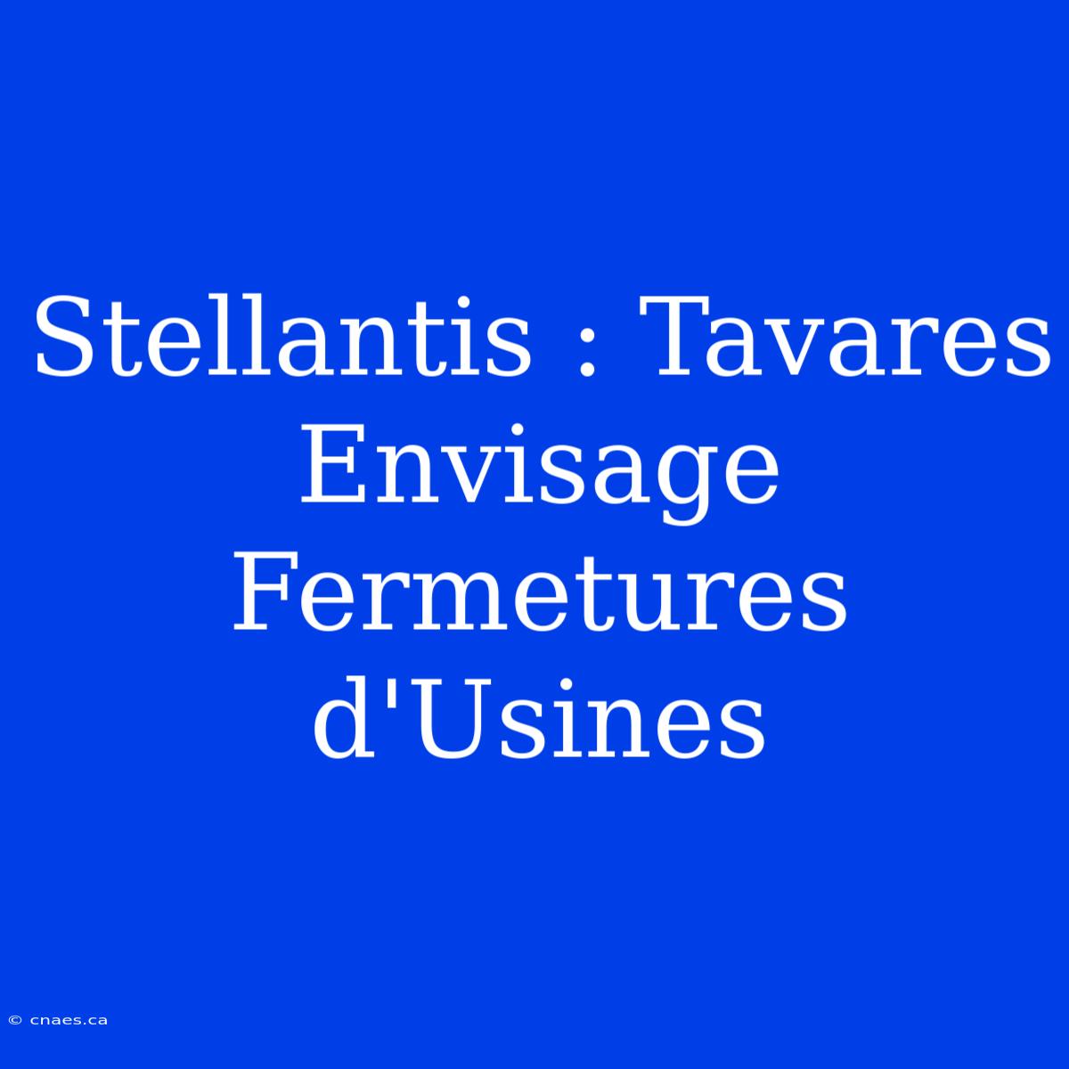 Stellantis : Tavares Envisage Fermetures D'Usines