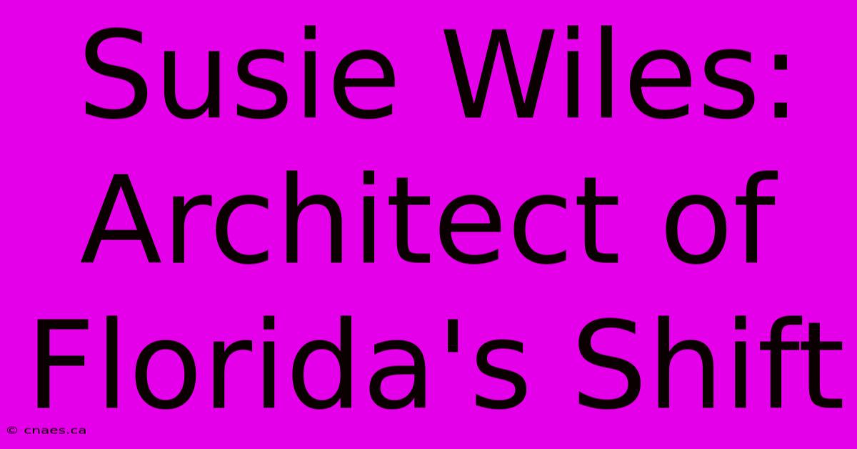 Susie Wiles: Architect Of Florida's Shift 