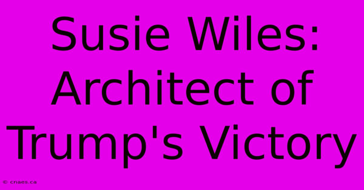 Susie Wiles: Architect Of Trump's Victory