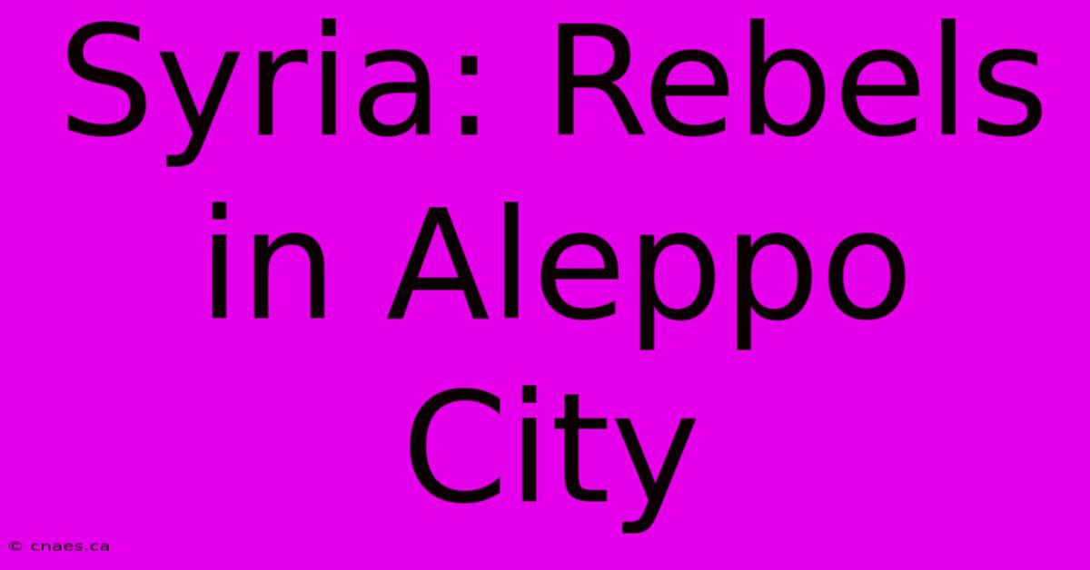 Syria: Rebels In Aleppo City