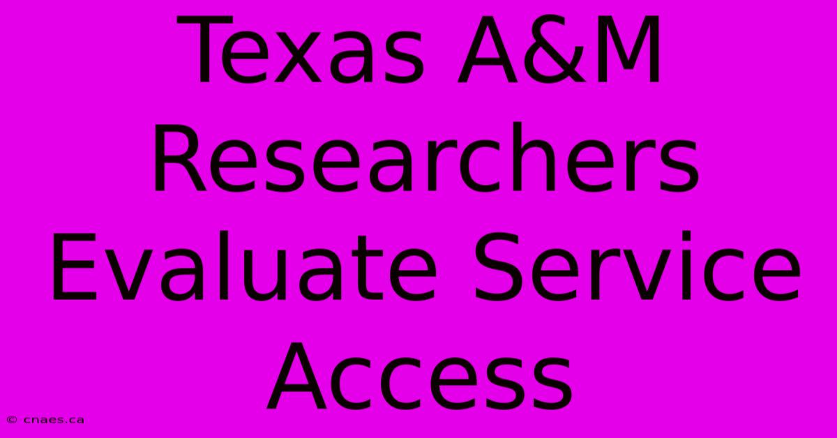 Texas A&M Researchers Evaluate Service Access