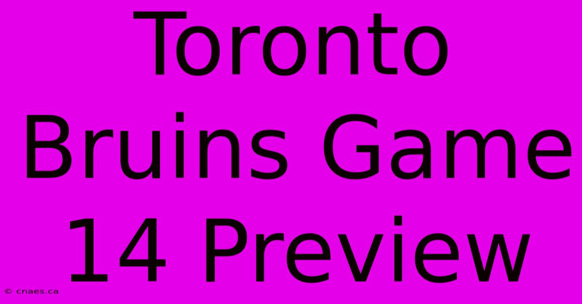 Toronto Bruins Game 14 Preview