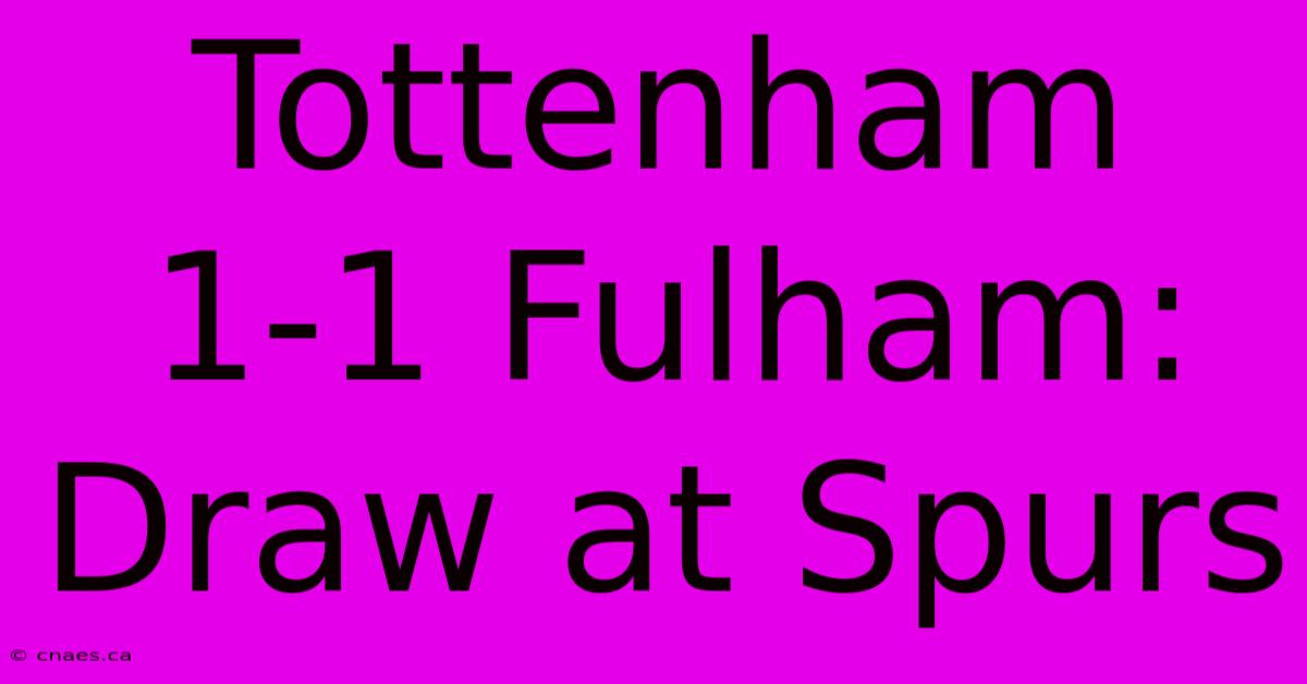 Tottenham 1-1 Fulham: Draw At Spurs