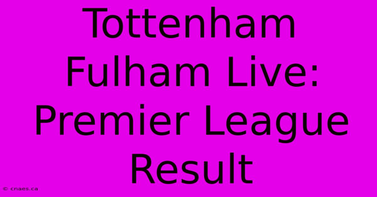 Tottenham Fulham Live: Premier League Result